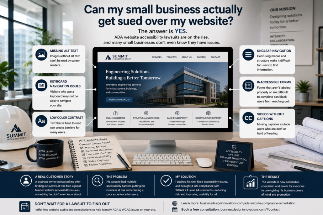 Can my small business actually get sued over my website get help with these questions at business design innovations