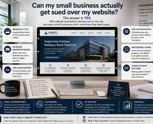 Can my small business actually get sued over my website get help with these questions at business design innovations