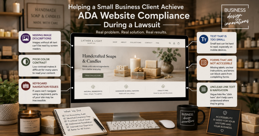 help with ADA website complaince and remediation for small busineses business design innovations
