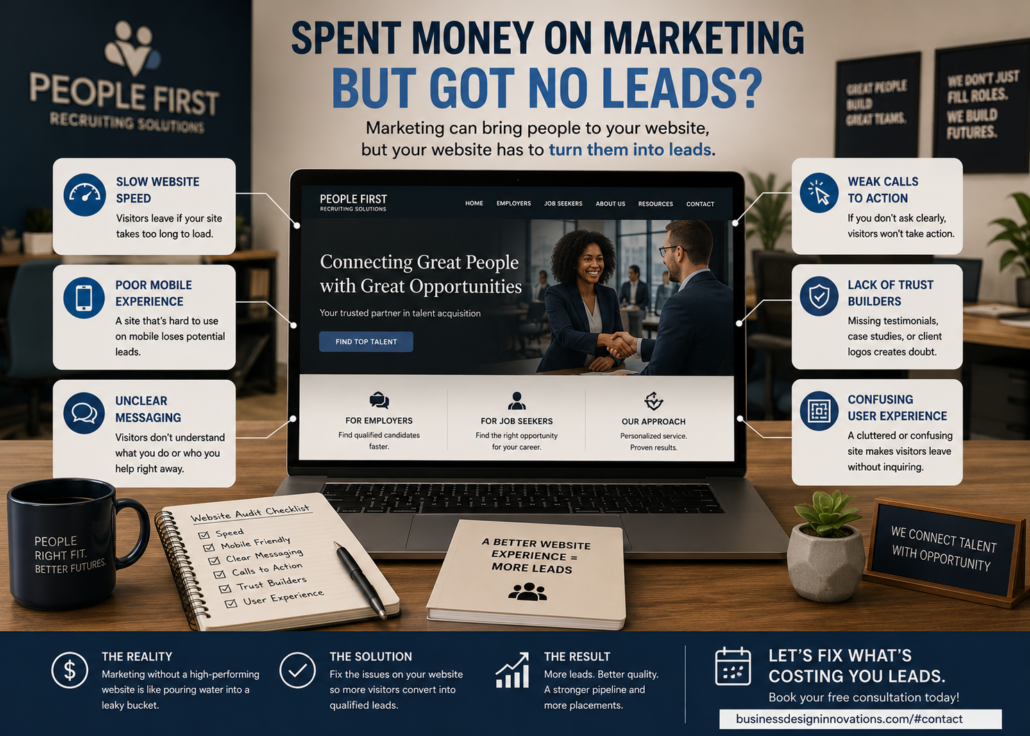 spent money on marketing but go no leads look at your website first we can help business design Innovations