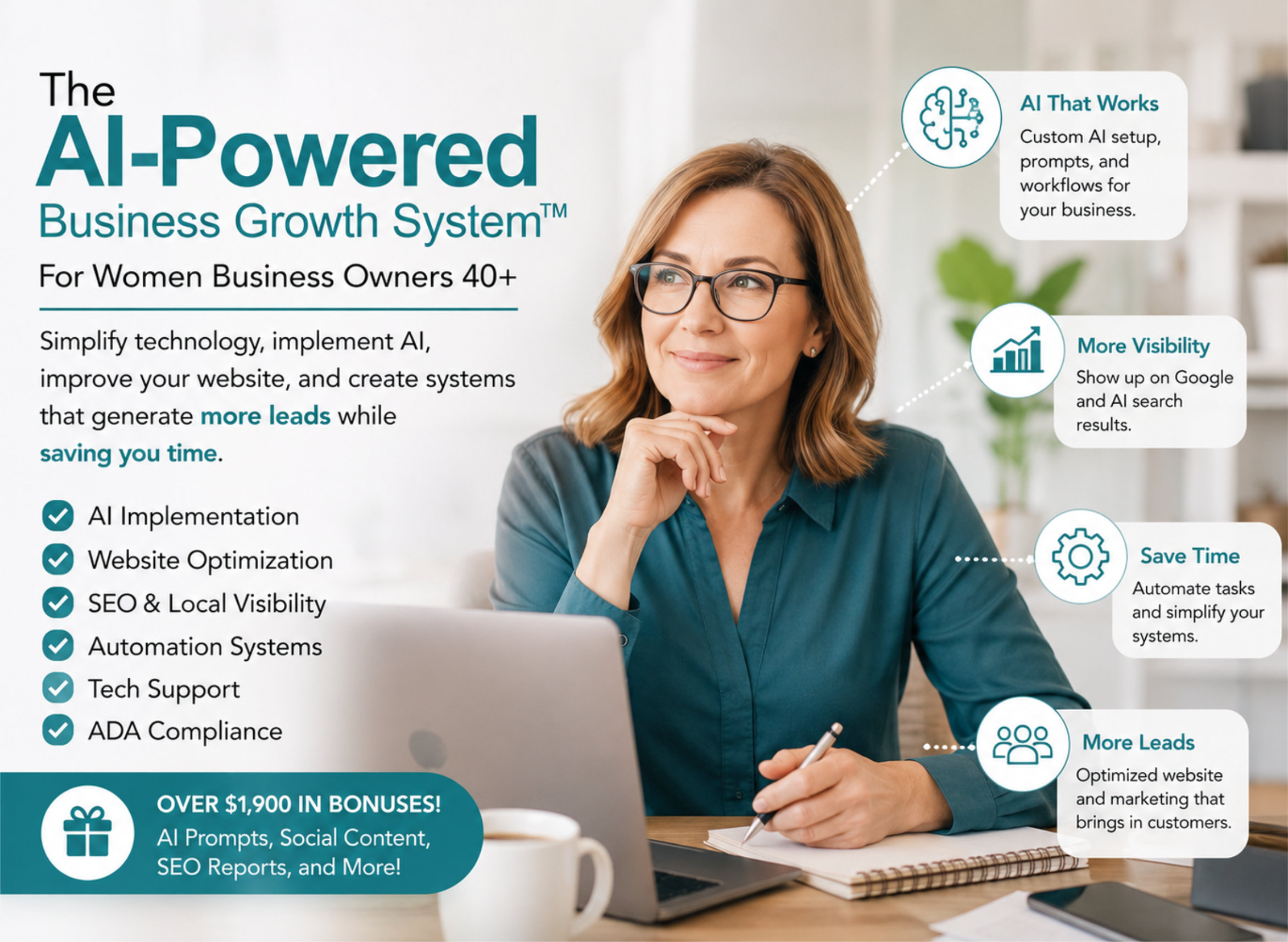 Confident woman business owner working with AI tools
